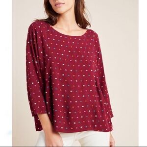 Anthropologie Anthro | Maeve Dottie Embroidered Rainbow Polka Dot Top sz XS